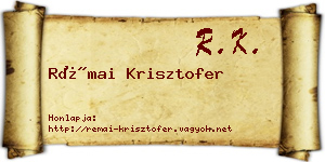 Rémai Krisztofer névjegykártya